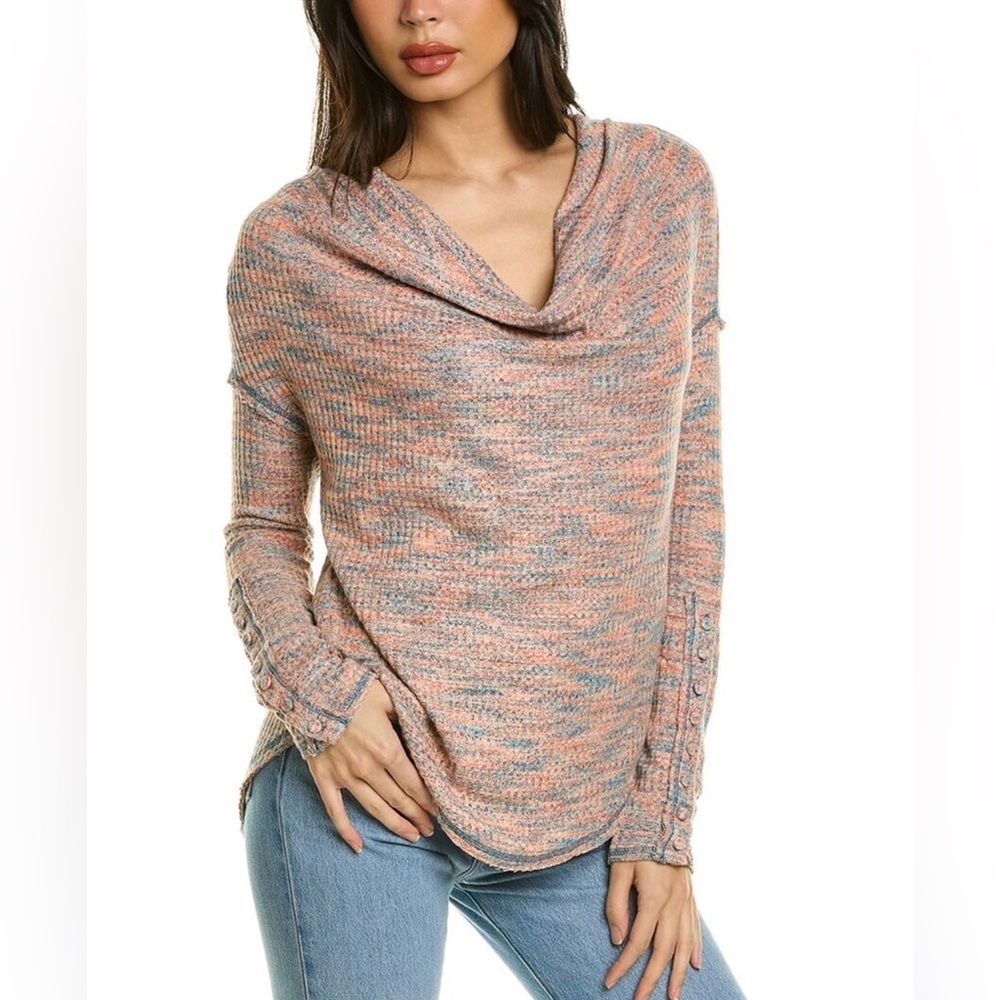 Free People Women's Multicolor Cowl Neck Sweater Long Sleeves w/ Buttons Size XS